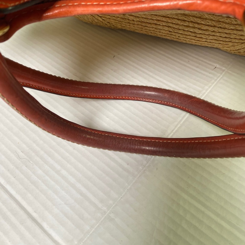 Coach Straw Leather Flower Tote Bag Beige Orange Summer Woven Beach Coastal Boho - Picture 15 of 15